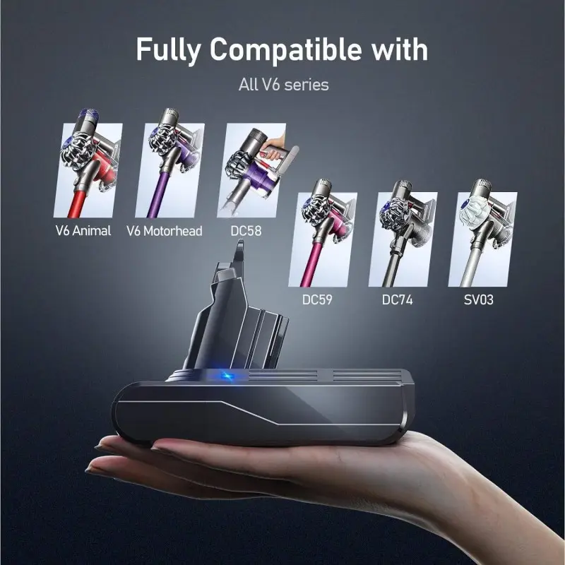 Lithium-ion replacement battery for Dyson V6 series cordless vacuum cleaner models