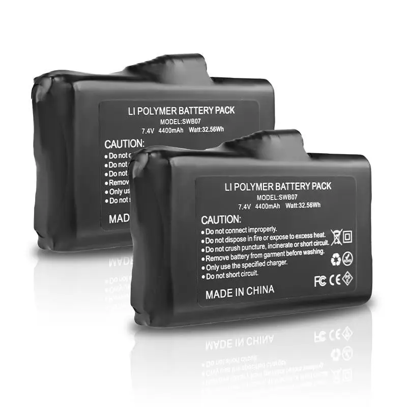 Rechargeable 7.4V 4400mAh lithium-ion polymer battery for heated jackets and heated gloves