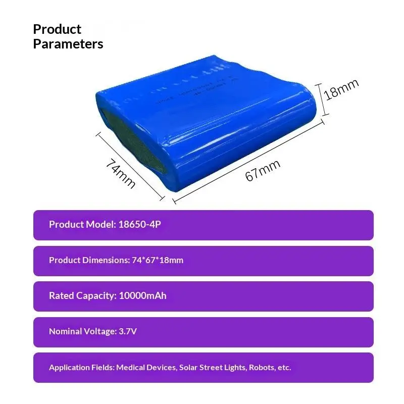 Blue 3.7V 10000mAh 18650 lithium battery pack used as backup power for camping security camera