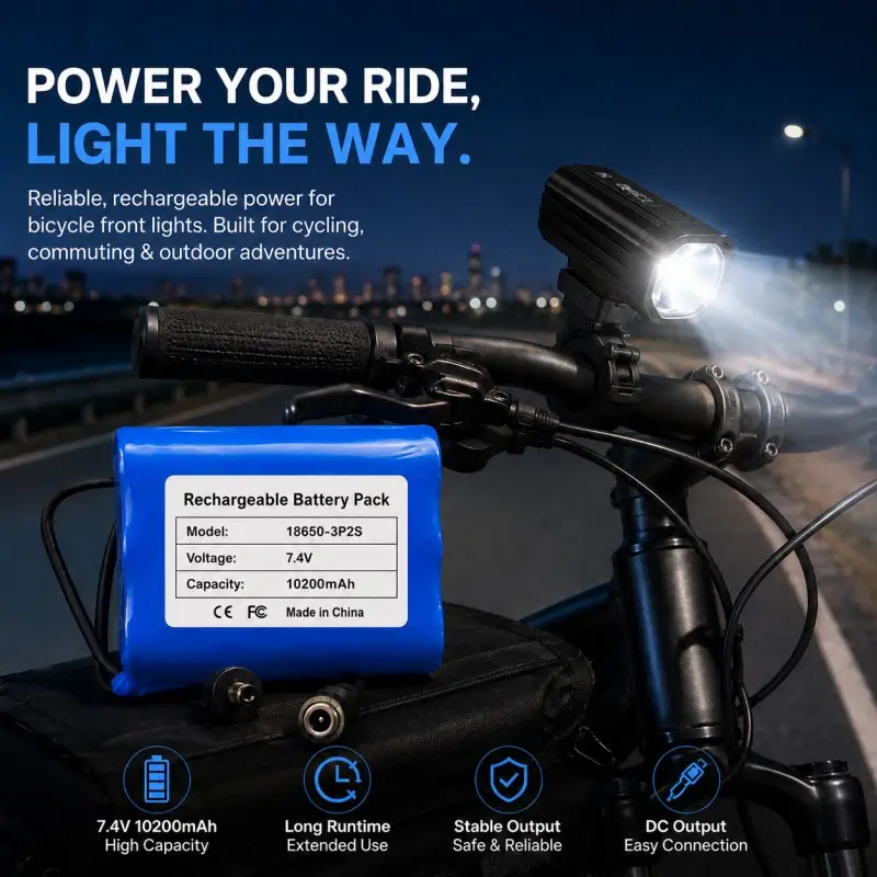 High-capacity 18650 lithium battery pack with DC connectors for cycling lights