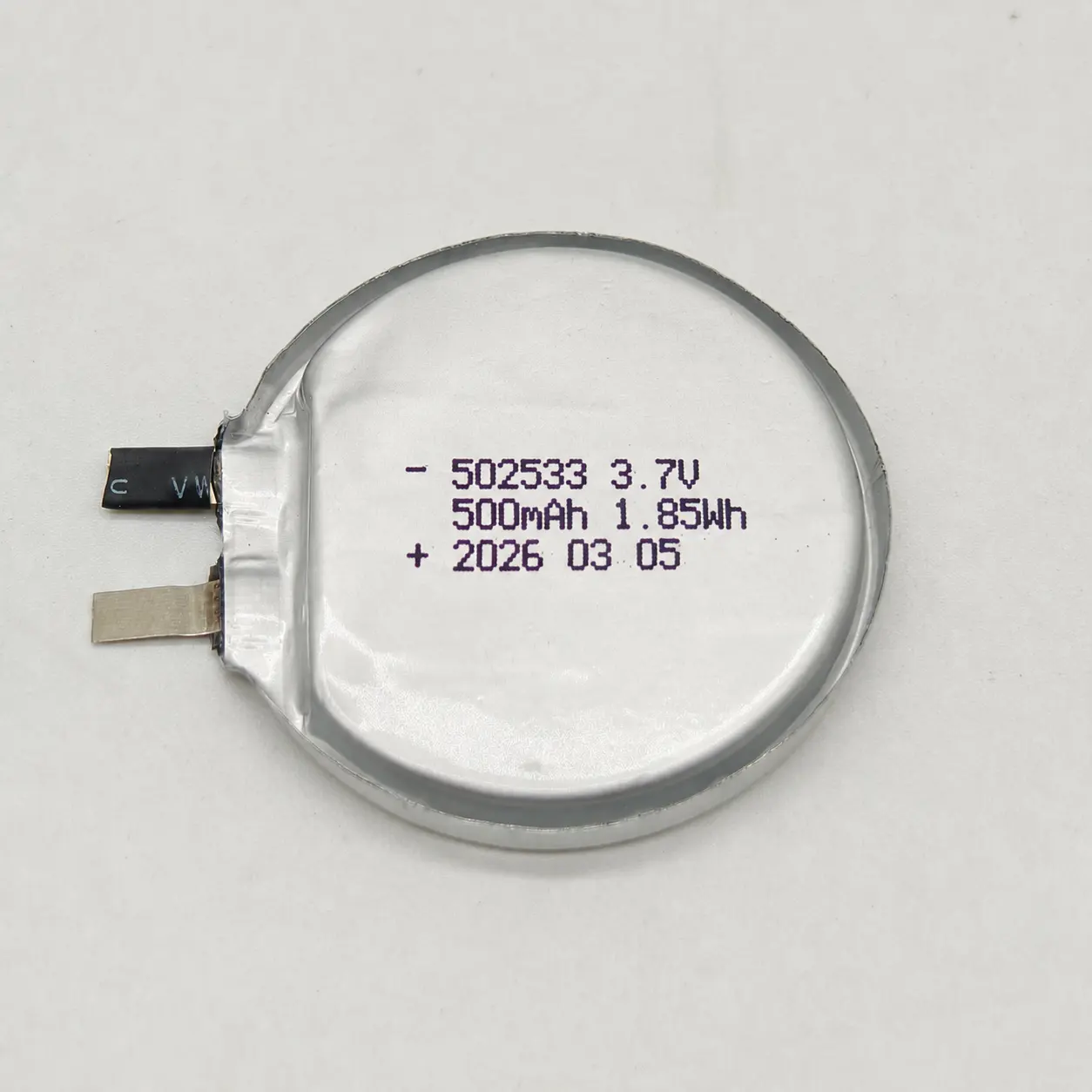 503533 3.7V 500mAh round flexible Li-polymer battery for wearable devices