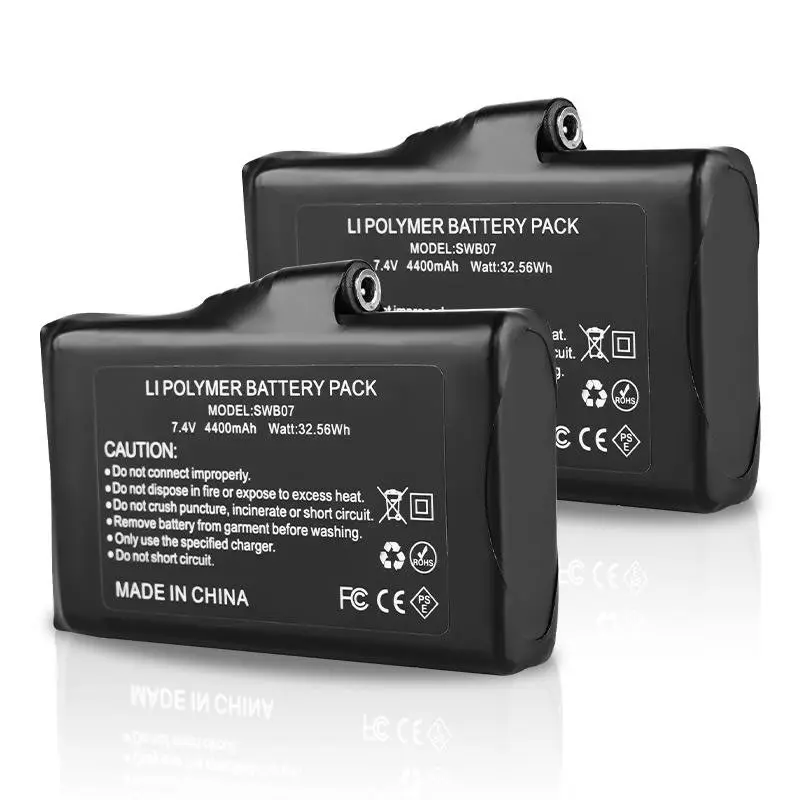 Lightweight rechargeable 7.4V battery for powering heated gloves and cold-weather apparel.