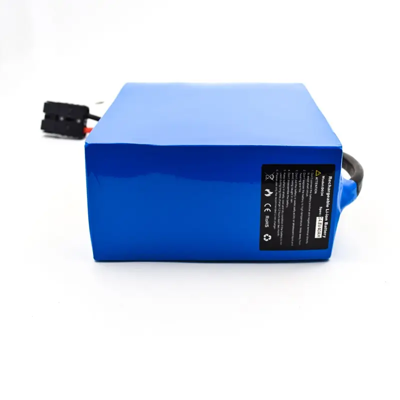High capacity blue battery pack connected to solar panel and controller