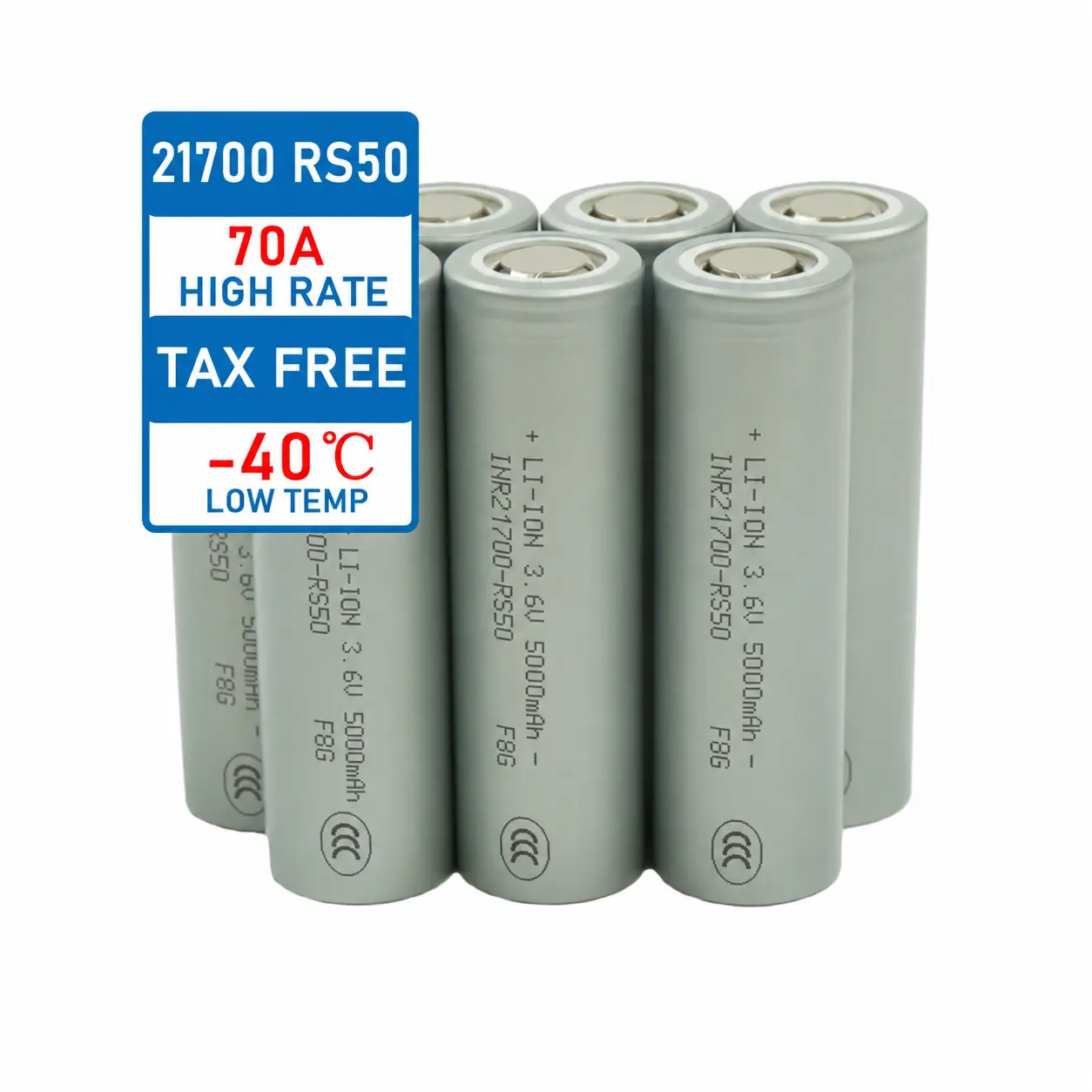 INR21700 RS50 5000mAh high-rate lithium-ion battery with 70A discharge