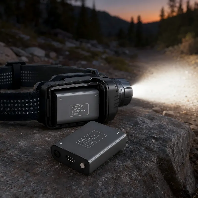 Custom rechargeable headlamp battery for camping and emergency lighting